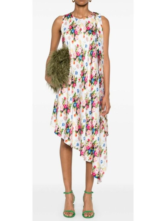 Loewe Dresses & Skirts - LOEWE Silk Asymmetric Floral Print Midi Dress White Multi Size 36 / 4 / Small